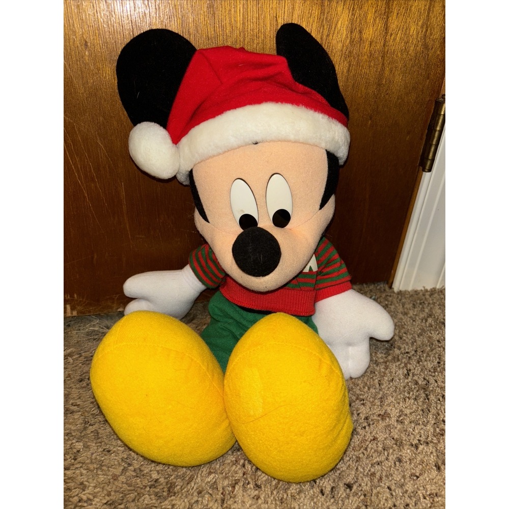 Vintage 90s kid - 19" Mickey Mouse Plush Green Red Striped Shirt Green Pants